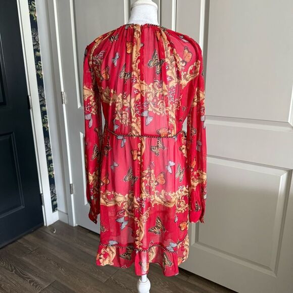The Kooples 100% Silk Red Royal Butterfly Ruffle Dress Size XS - Picture 4 of 8